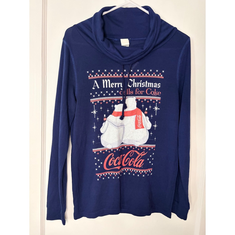 Coca Cola Polar Bear Christmas Cowl Neck Long Sleeve Top Womens Medium‎